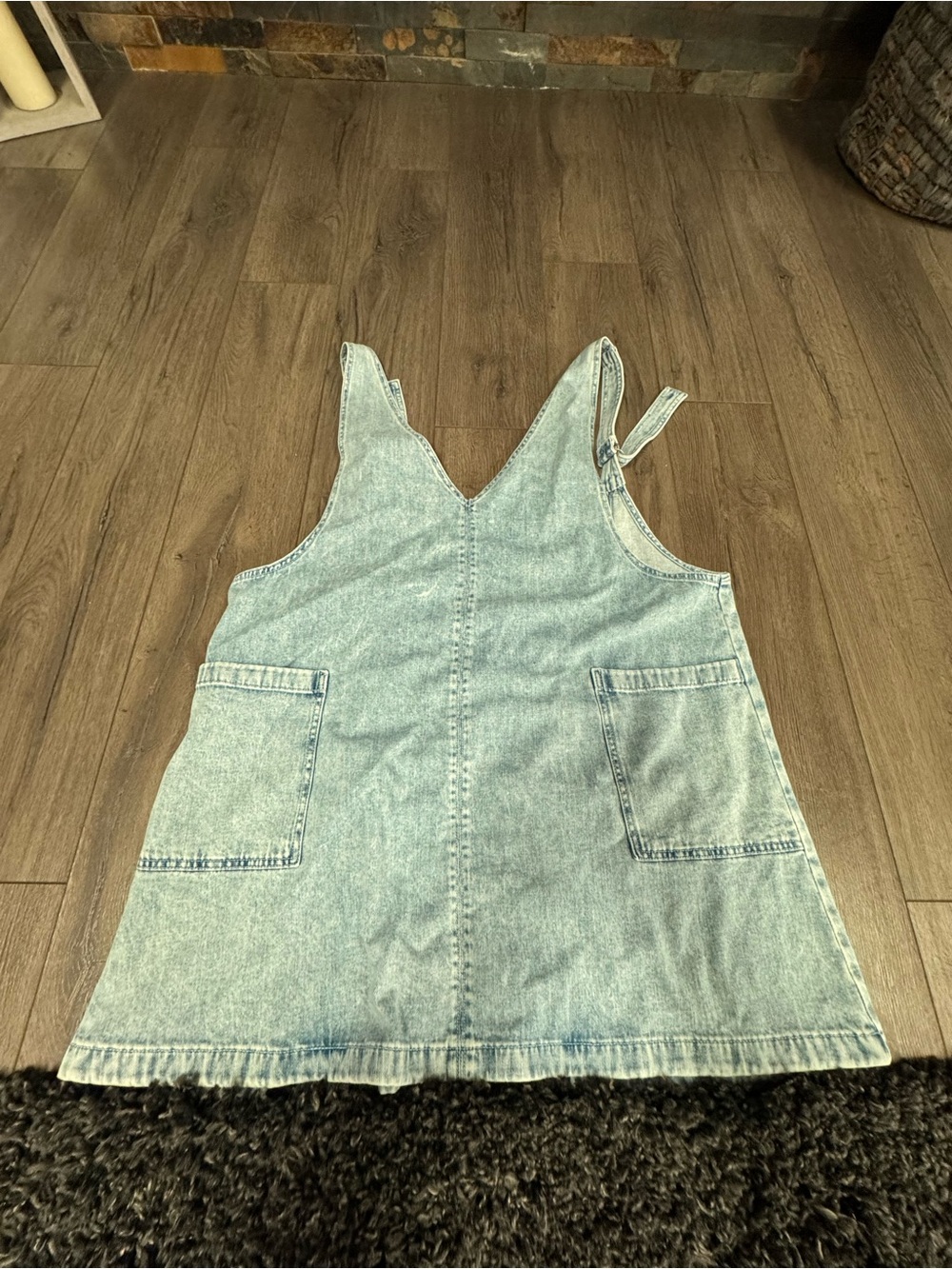Classic Light Wash Denim Pinafore Dress - Light Blue